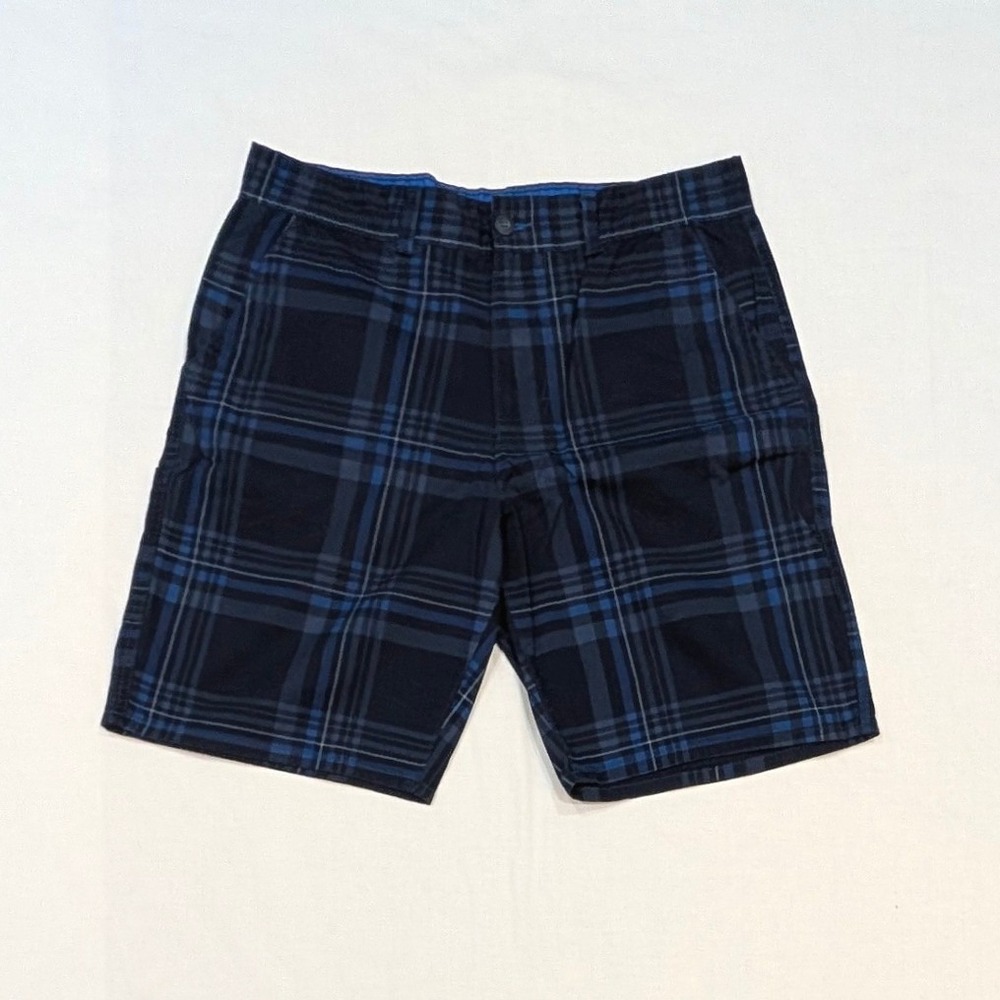 OP Ocean Pacific Men's Navy Blue Plaid Cotton Cargo Shorts Size 36